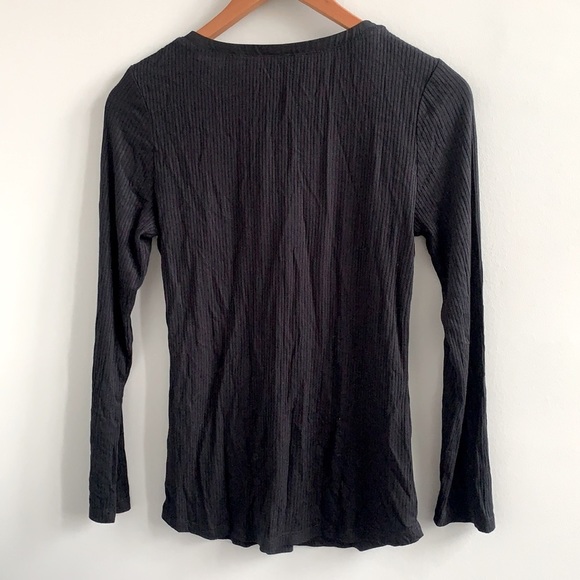 Venus Black Ribbed Long Sleeve Button Front Top - Picture 6 of 6